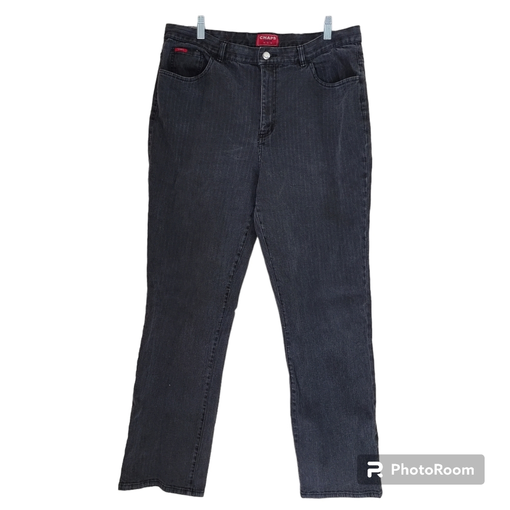 Chaps Denim Charcoal Wash Pin Striped High Rise Straight Leg Plus Size 16 Jeans